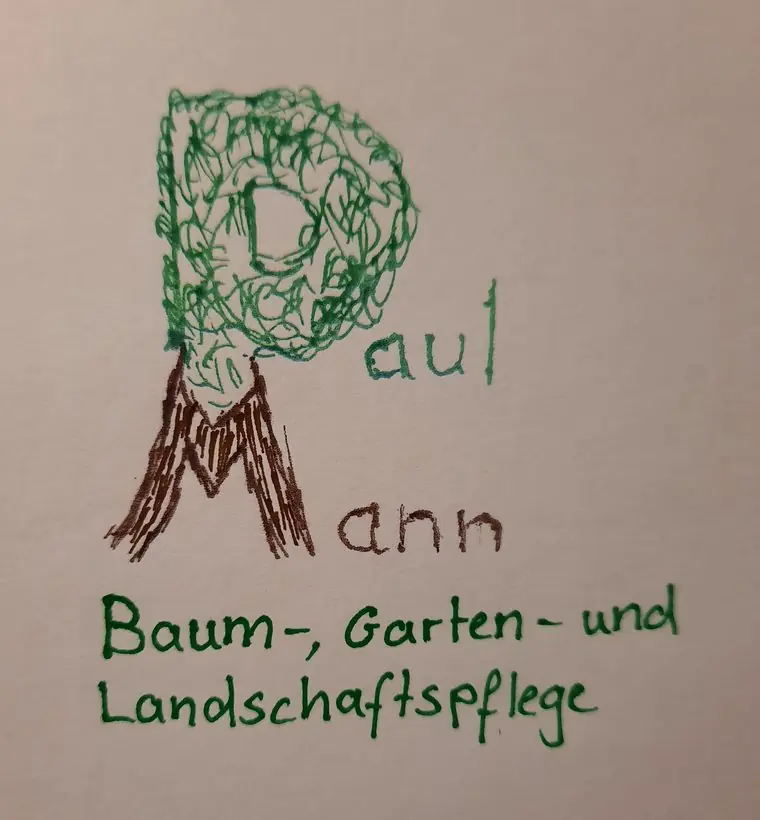 Handgezeichnete erste Skizze: Paul Mann, Baum-, Garten- und Landschaftspflege